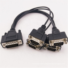 Custom Cable Factory High Speed  RS232 Signal Cable HDB26 Male to 4xDB9 Female Panel Mount Cable